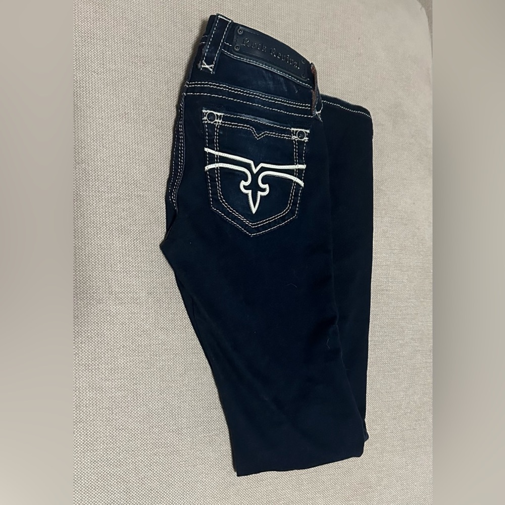Rock revival dark washed skinny jeans